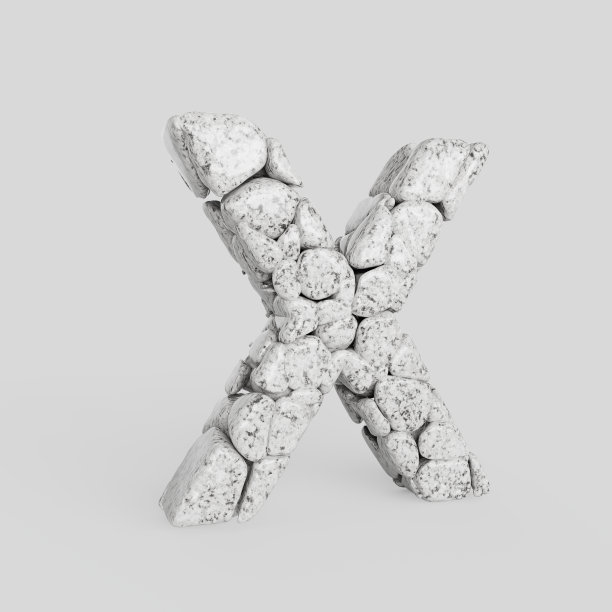 白色背景上光滑的石头制成的大写字母X图片下载