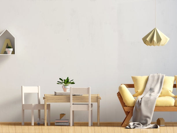 柔和的孩子的房间。游戏室。现代风格。3 d演示。墙模型图片下载