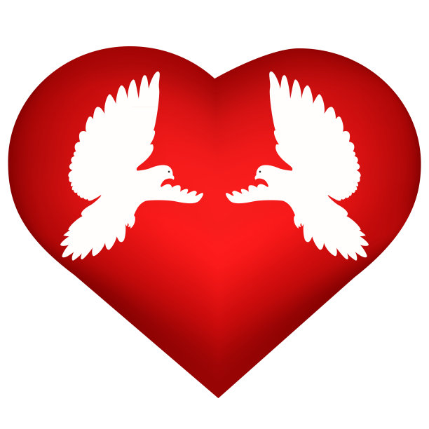 心形和鸽子的婚礼卡片。图片下载