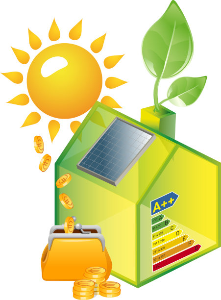 屋顶上有太阳能板和太阳的房子图片下载