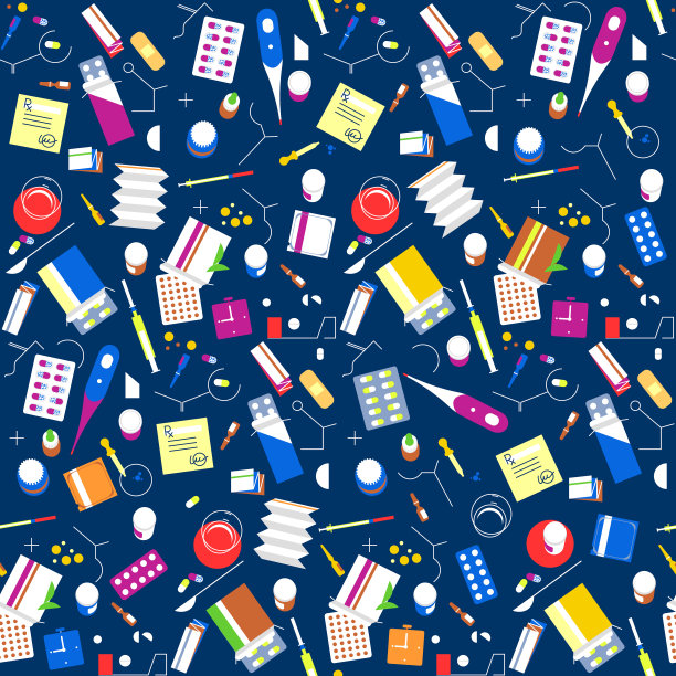 无缝模式药房药品背景。医药偶像丸、胶囊、维生素片。药物集合集图片下载