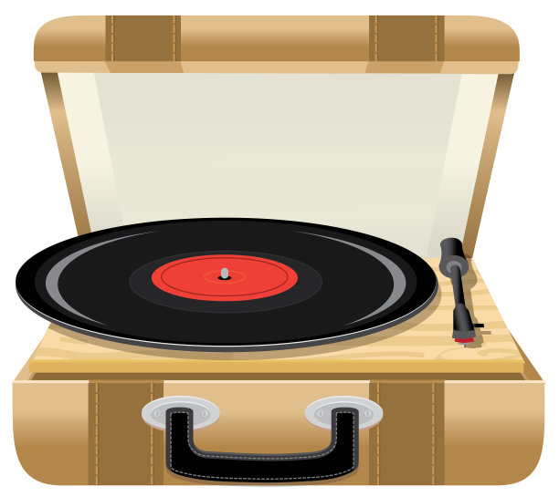 手提箱里的便携式老式唱片机图片下载