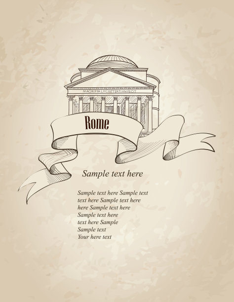罗马城市象征万神殿。意大利地标标签在旧纸上图片下载