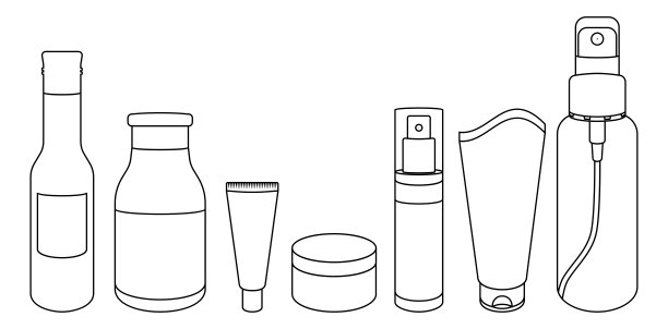 矢量插图的化妆品瓶。化妆品包装轮廓图。图片下载