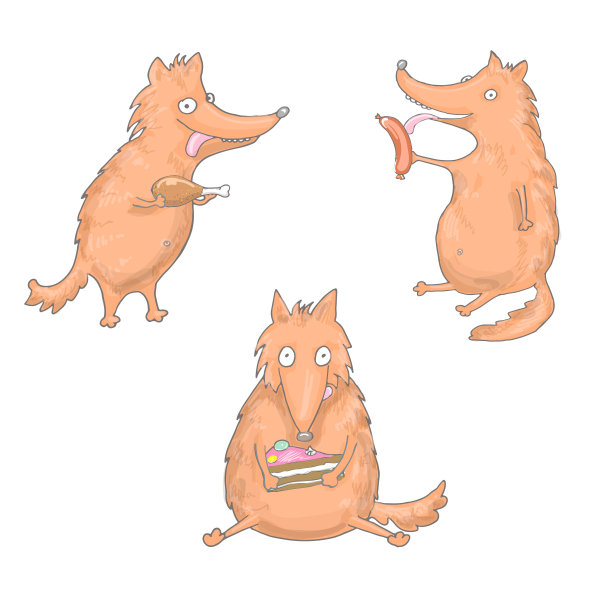 三只吃东西的狐狸图片下载