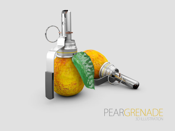 梨手榴弹在灰色背景孤立的3d插图图片下载