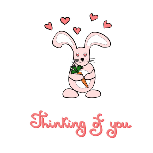 可爱的卡通兔子手里拿着一根胡萝卜，心形和文字引用的背景。情人节贺卡上的白色图片下载