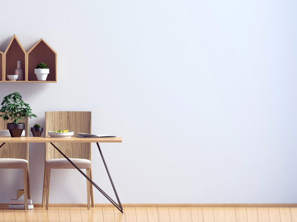 模拟墙在内部与用餐区。客厅现代风格。三维演示图片下载