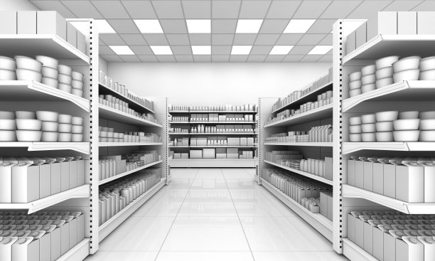 商店内部装有空白商品的货架。图片下载