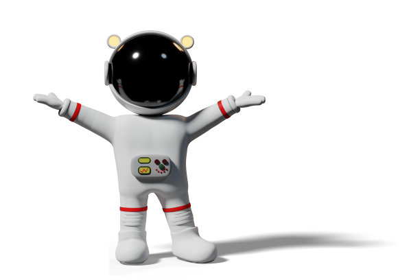 举起双手的宇航员，3d卡通人物呈现(3d渲染孤立在白色背景上)图片下载