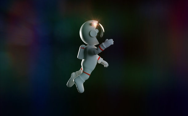 可爱的白色卡通宇航员在零重力空间飞行(3d插图)图片下载