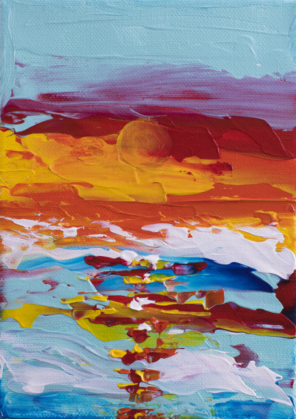 日落和海水的抽象画图片下载