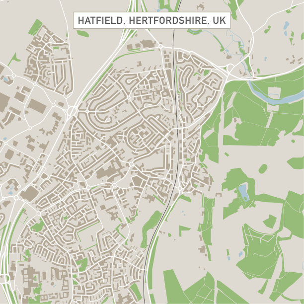 英国赫特福德郡哈特菲尔德市街道地图图片下载