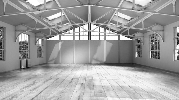 空房子白色内部与大窗口3d插图图片下载