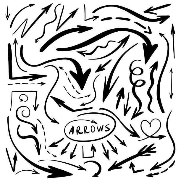 一套手水彩画箭头孤立在白色。向量图片下载