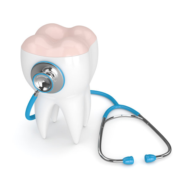 牙齿的3d渲染与牙科高嵌体和听诊器图片下载