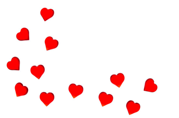 许多红心在白色的背景和自由的空间。图片下载