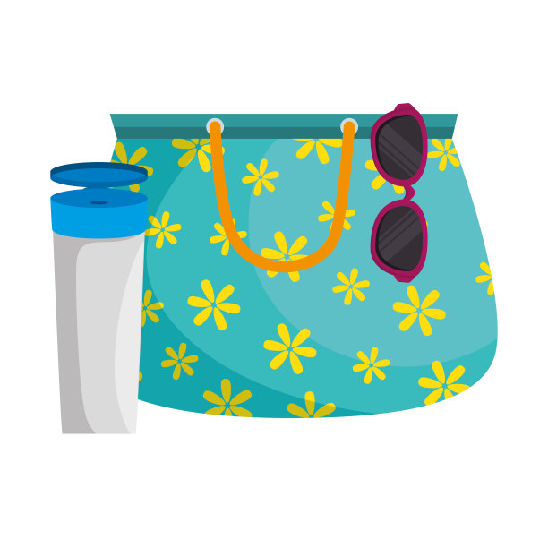 手提包女性与太阳镜和防晒霜图片下载