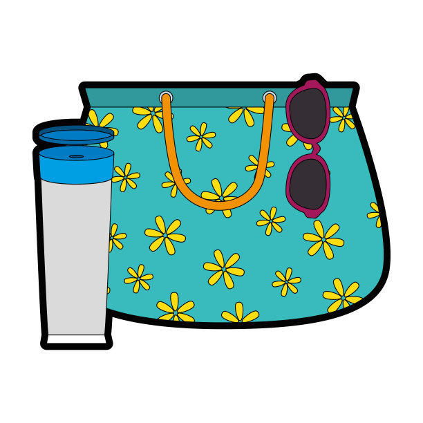 手提包女性与太阳镜和防晒霜图片下载