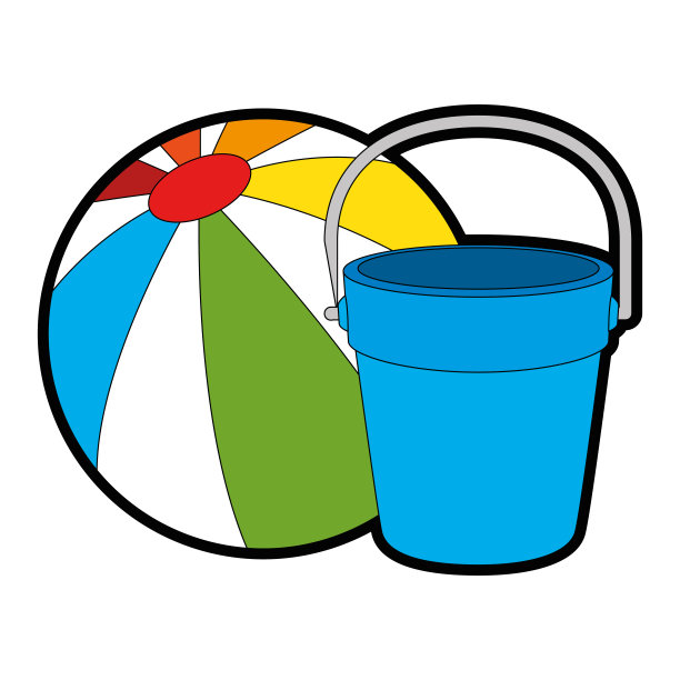 带气球的沙桶海滩图片下载