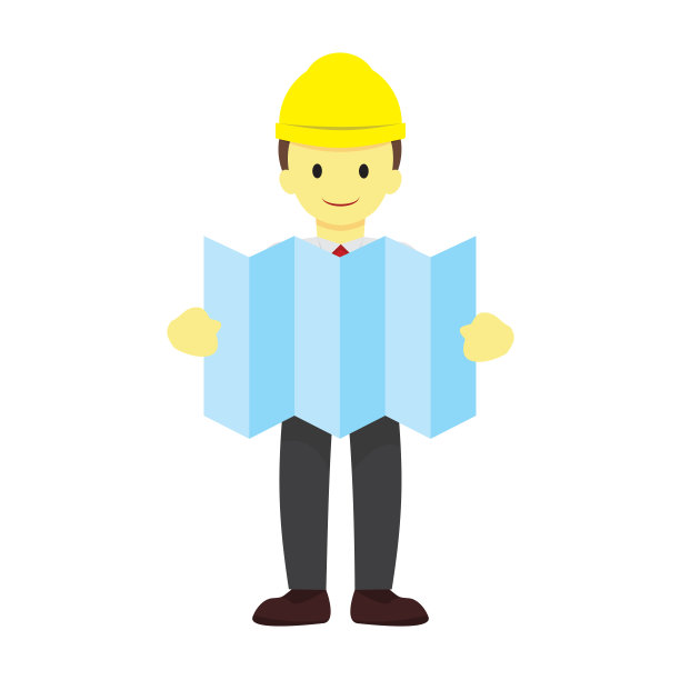 工头与场地平面图矢量插图图形图片下载