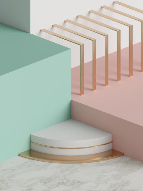 3d渲染，现代抽象几何背景，极简主义的空橱窗，艺术装饰，原始形状，商店展示，柔和的颜色图片下载