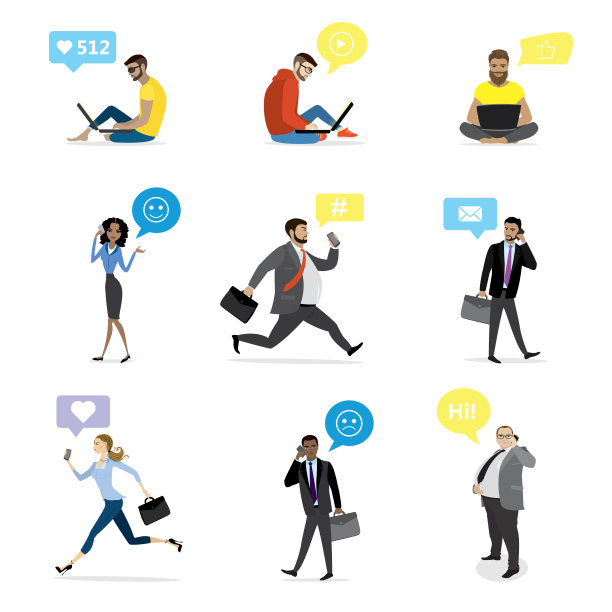 商务人士使用智能设备和气泡演讲图片下载