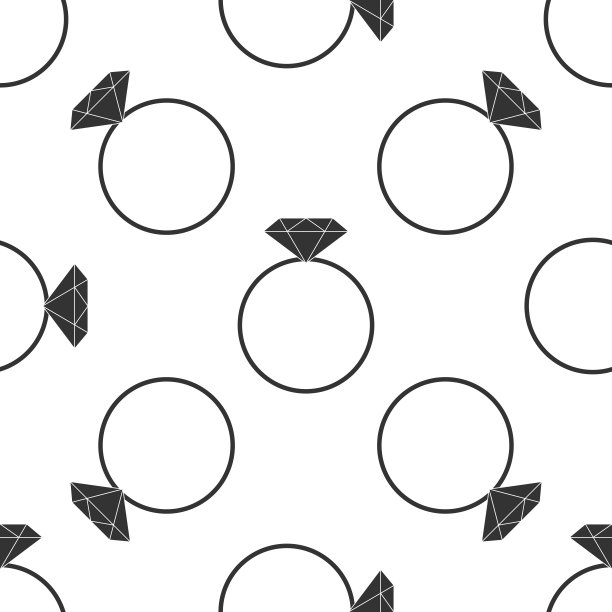 钻石订婚戒指图标无缝模式上的白色背景。平面设计。矢量图图片下载