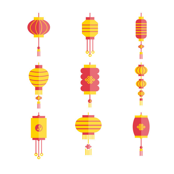 一套矢量平面中国灯，用于网页，印刷设计和装饰图片下载