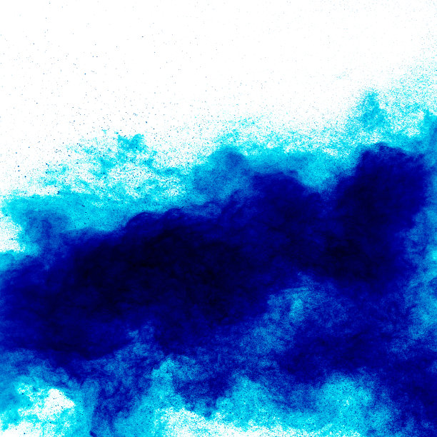 抽象的蓝色尘埃爆炸在白色背景。抽象的蓝色粉末飞溅在白色背景上。冻结蓝色粉末爆炸的运动图片下载