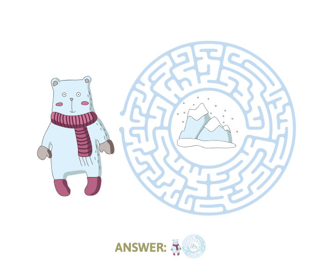 北极熊和北极的儿童迷宫。儿童益智游戏，矢量迷宫插图。图片下载