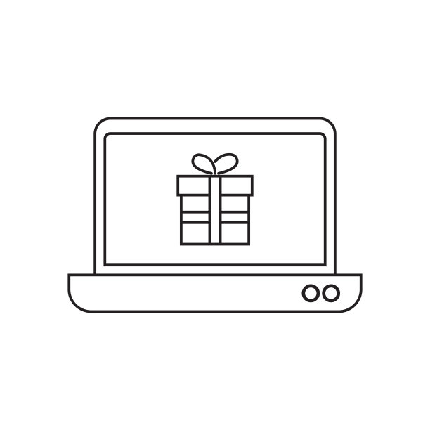 购买一个在线礼物与笔记本电脑图标矢量插图。免费的皇室图像。图片下载