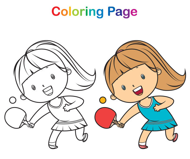 涂色书:女孩打乒乓球图片下载