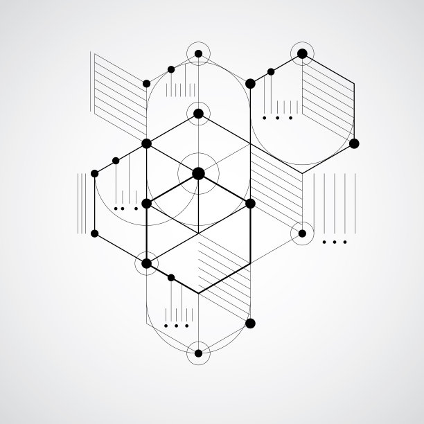 模块化包豪斯矢量背景，从简单的几何图形，如六边形，圆和线创建。最适合用作广告海报或横幅设计。抽象的机械方案。图片下载