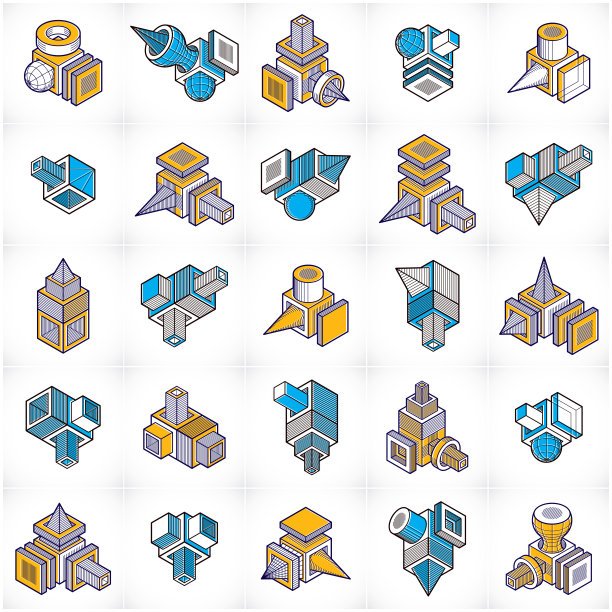 抽象结构等距设计，向量集。图片下载