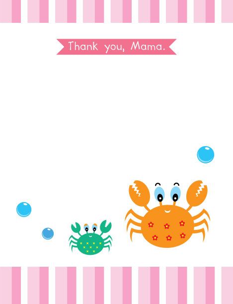 快乐的母亲节贺卡与可爱的螃蟹卡通矢量图片下载