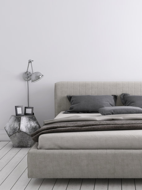 配有床头柜和壁灯模板的床图片下载