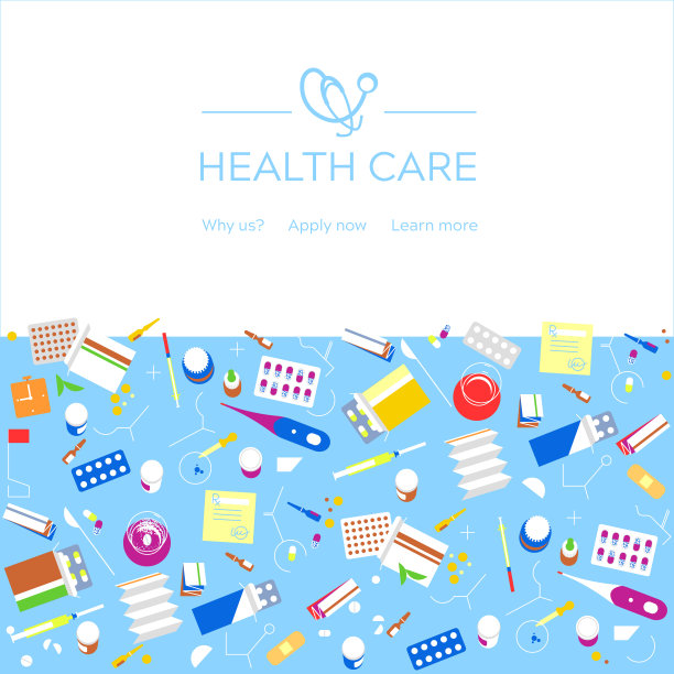 卫生保健医学背景。药品保险健康体检概念。保健保护研究和治疗。在线诊断传单，小册子，网站横幅布局图片下载