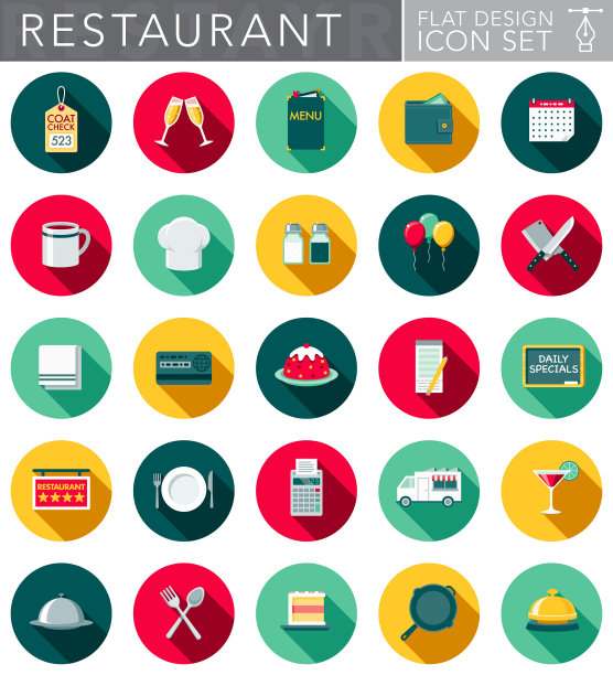 平面设计餐厅图标设置与侧影图片下载