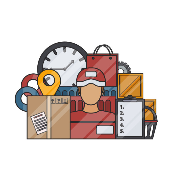 矢量孤立的平面交付元素细线风格上的白色背景。物流理念，运输和快速送货服务。图片下载