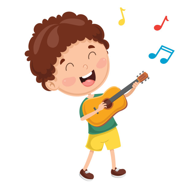 矢量插图的孩子玩吉他图片下载