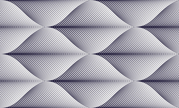 几何无缝图案，抽象瓷砖背景，矢量重复无尽的墙纸插图。花叶或鱼鳞片形状时髦的主题。单色，黑白两色。可用于织物，墙纸，包装，网和印刷。图片下载