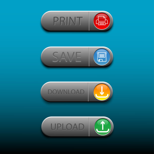 四个多色按钮矢量保存打印上传和下载图片下载