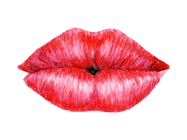 性感的嘴唇。Ruby rad口红。水彩插图图片下载