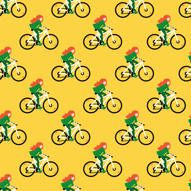 矢量无缝模式与女孩骑自行车图片下载