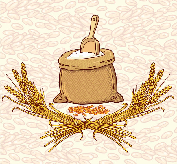 一袋有麦穗和谷物的面粉图片下载