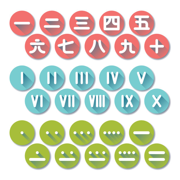 来自不同文化(中国，罗马和玛雅)的3套数字图标图片下载