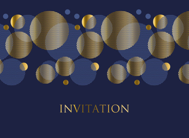 金色和深蓝色抽象几何设计元素的卡片，邀请，海报。矢量插图的概念圆行星模式。图片下载