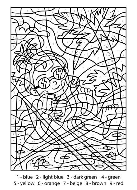 按号码涂颜色，躺椅上的女孩图片下载