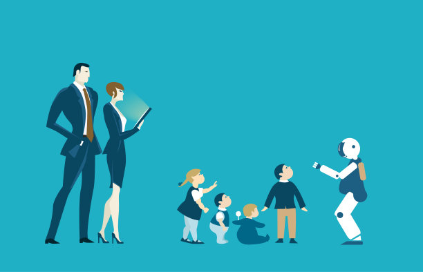 机器人是未来的保姆和老师。RPA，机器人过程自动化的概念。图片下载